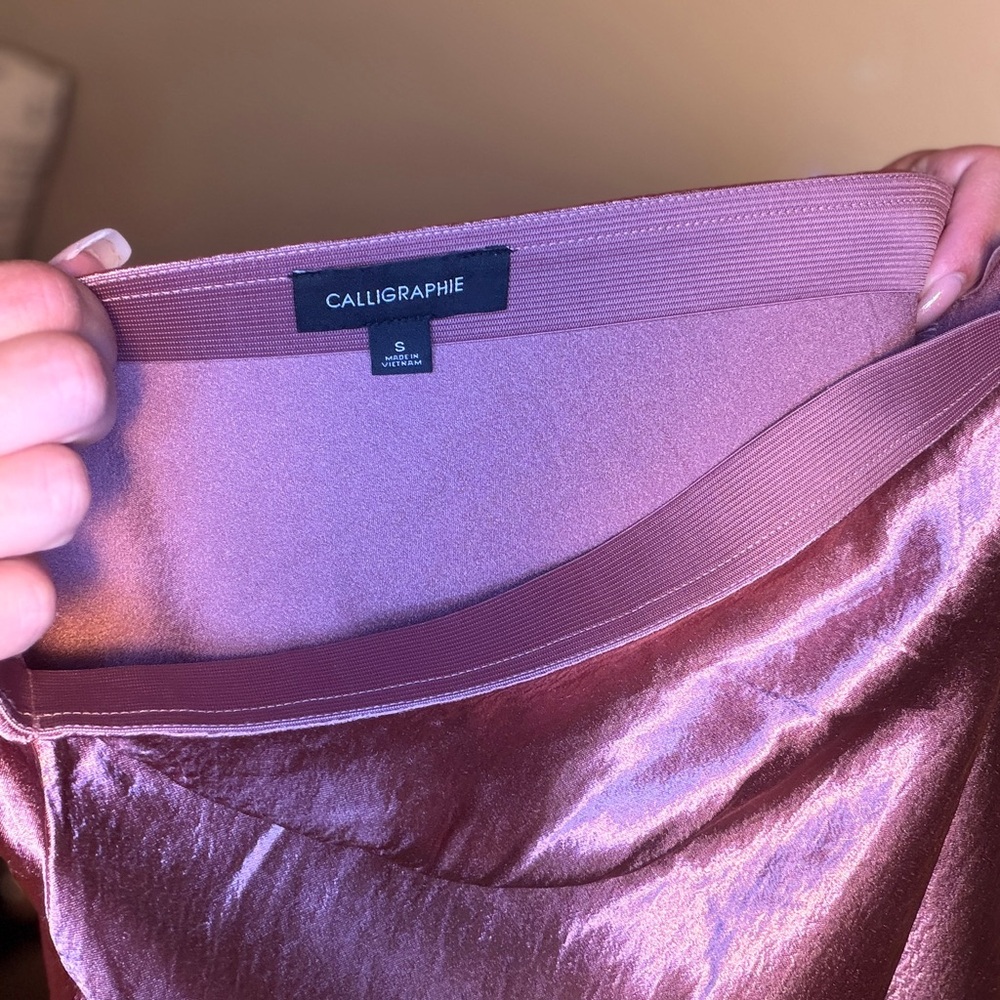 Satin Midi Skirt in Rose Bronze Metallic - Picture 5 of 5